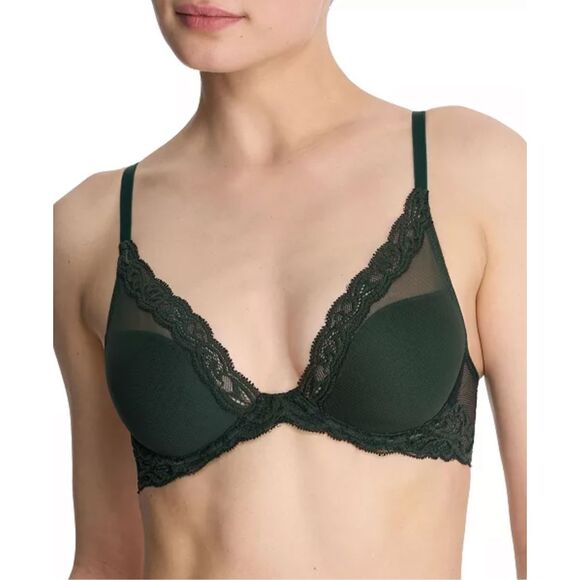 Natori NWT UNDERWIRE Feathers Plunge Bra T-Shirt 34DD Dark Forest - Picture 3 of 5